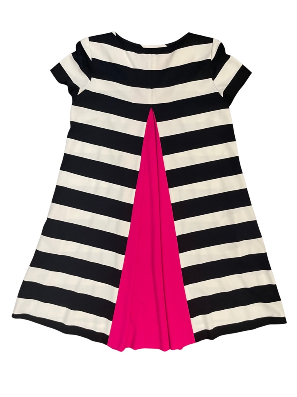 Sara Campbell Black White Stripe Ponte Swing Dress Pockets Pink Pleat M